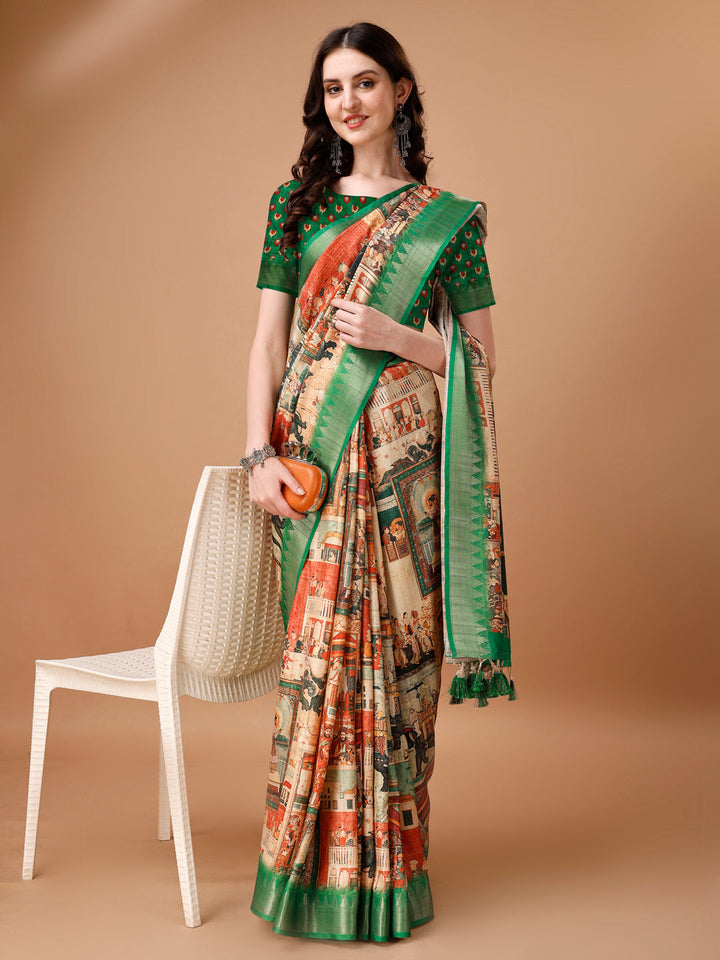 Designer Tussar Silk Saree | Digital Printed with Zalar Work for Special Events