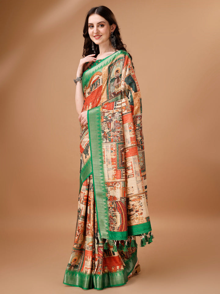 Designer Tussar Silk Saree | Digital Printed with Zalar Work for Special Events