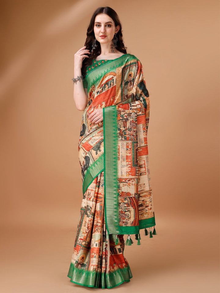 Designer Tussar Silk Saree | Digital Printed with Zalar Work for Special Events