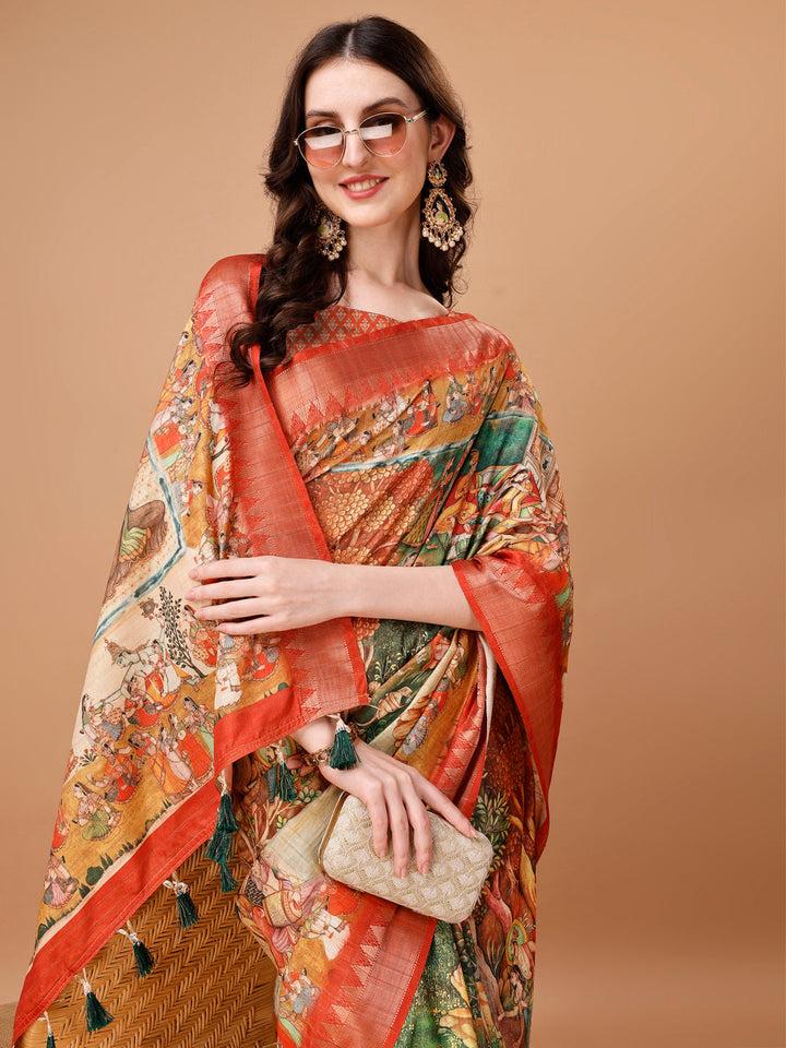 Designer Tussar Silk Saree | Digital Printed with Zalar Work for Special Events