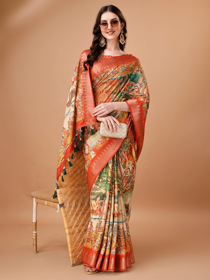 Designer Tussar Silk Saree | Digital Printed with Zalar Work for Special Events