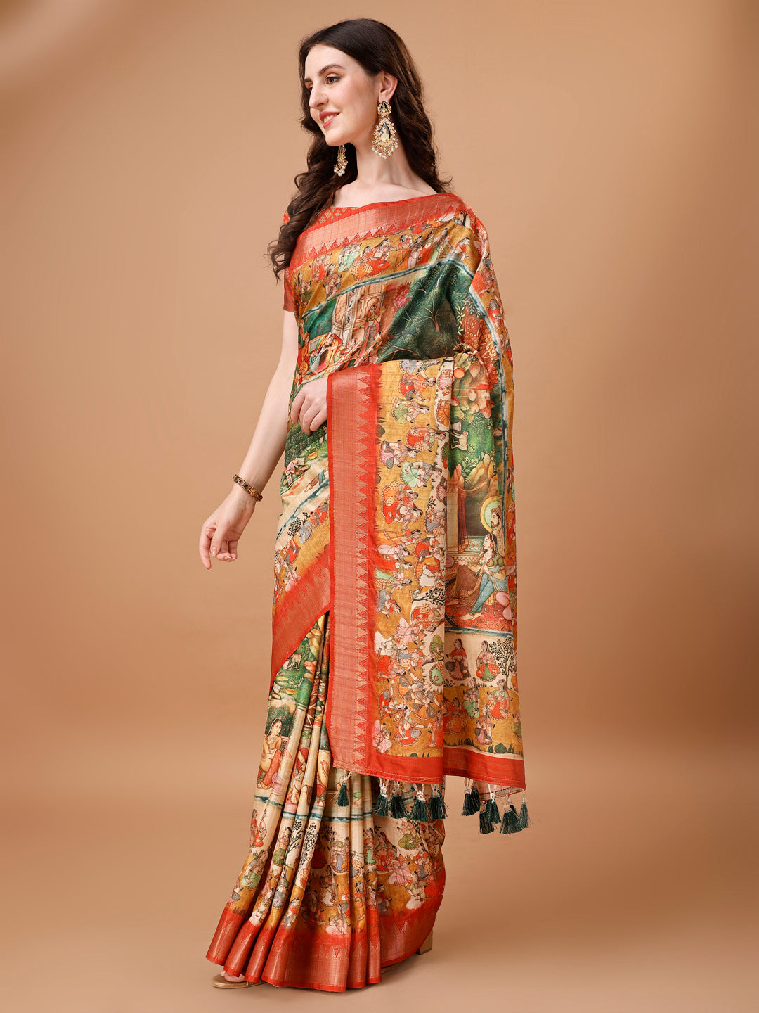 Designer Tussar Silk Saree | Digital Printed with Zalar Work for Special Events