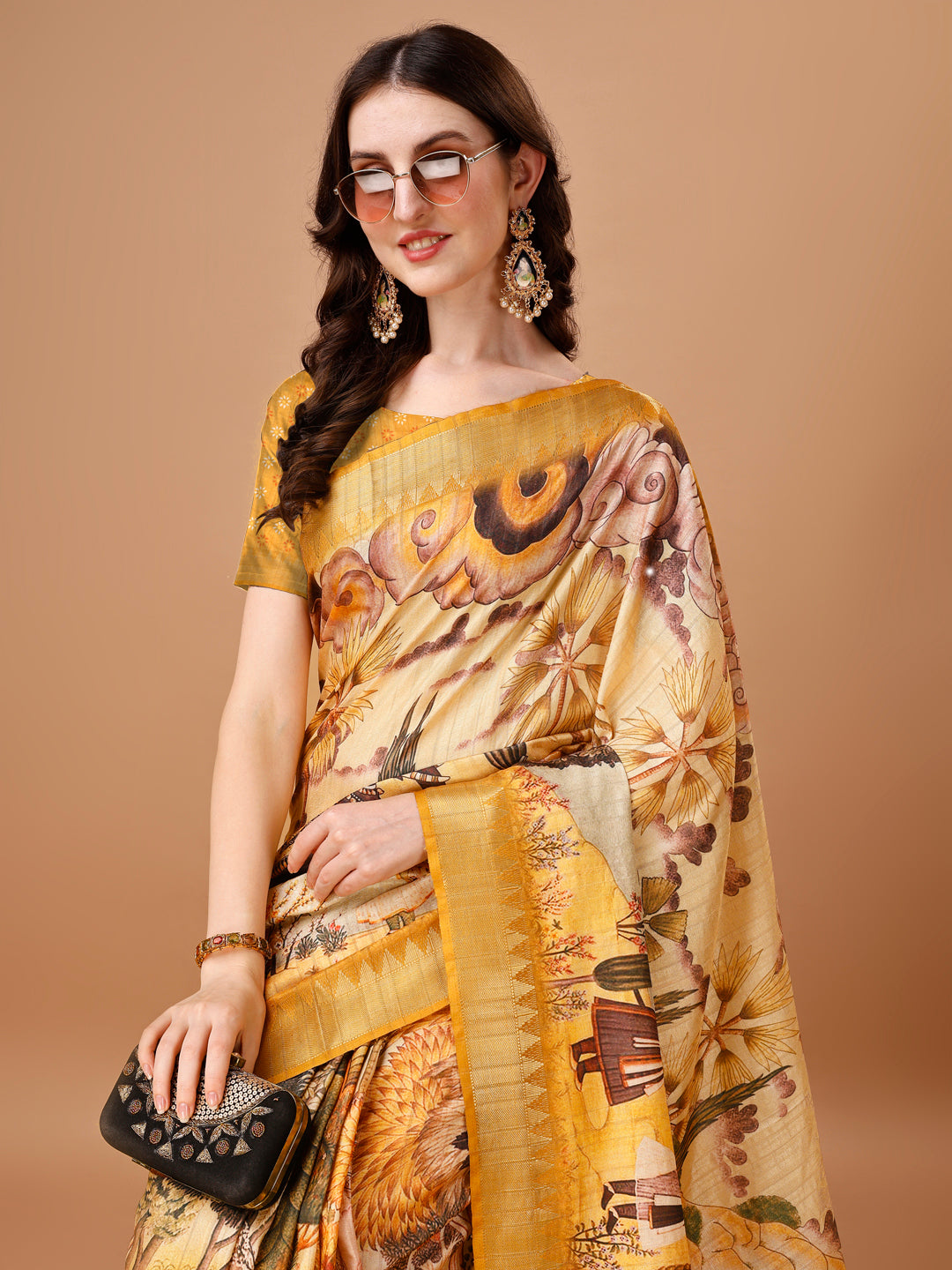 Designer Tussar Silk Saree | Digital Printed with Zalar Work for Special Events