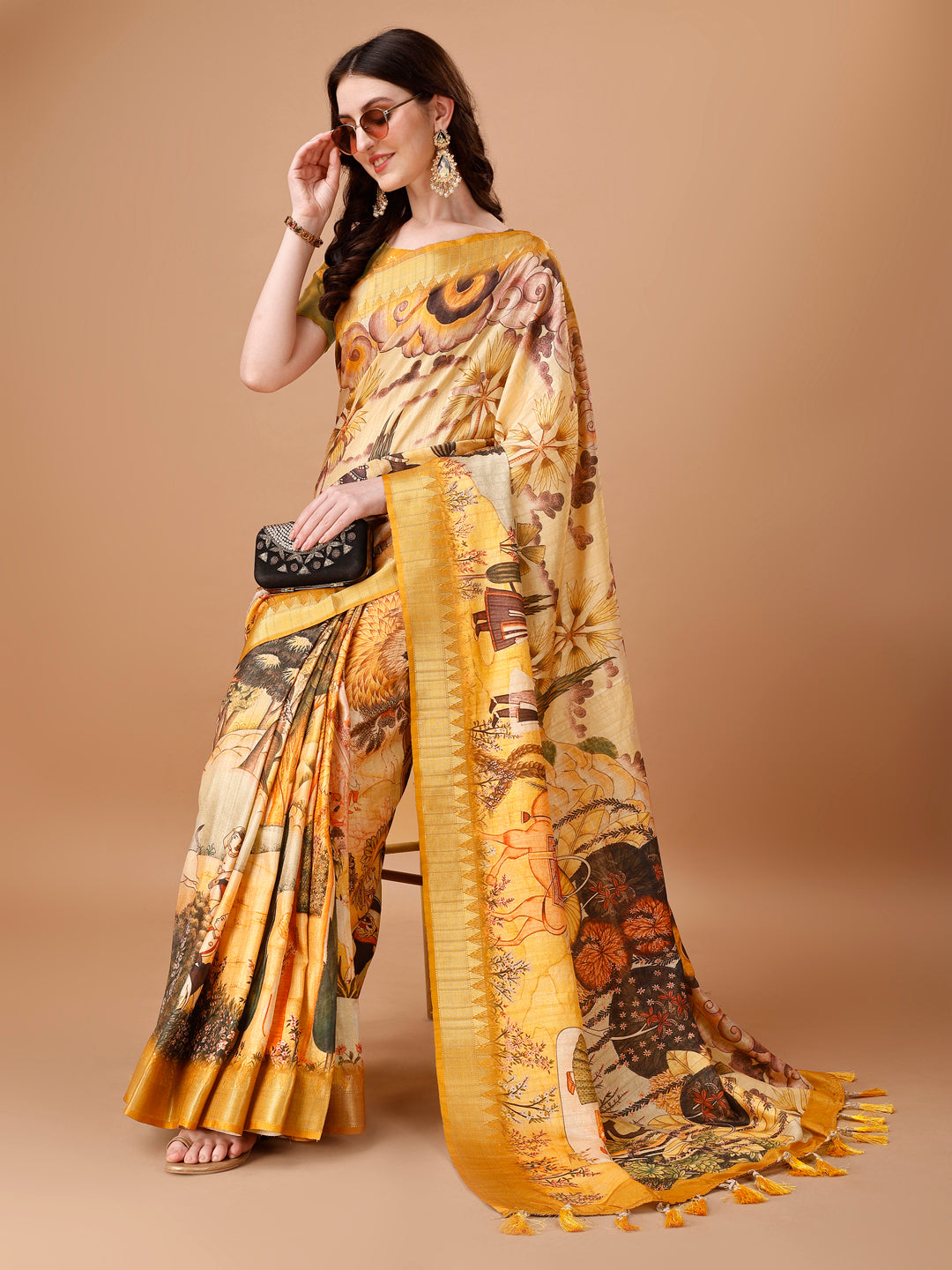 Designer Tussar Silk Saree | Digital Printed with Zalar Work for Special Events