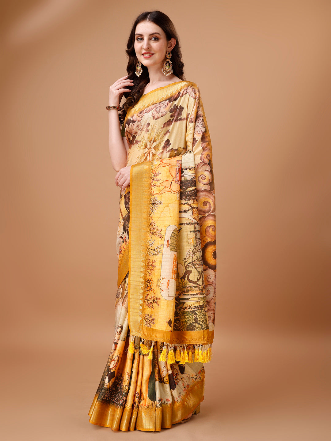 Designer Tussar Silk Saree | Digital Printed with Zalar Work for Special Events