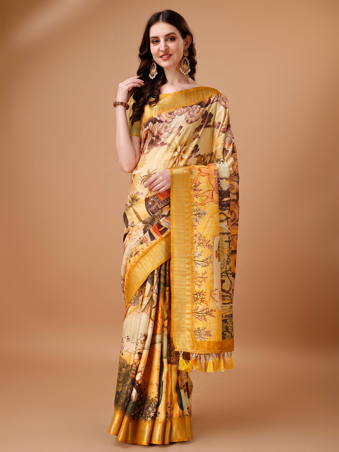 Designer Tussar Silk Saree | Digital Printed with Zalar Work for Special Events