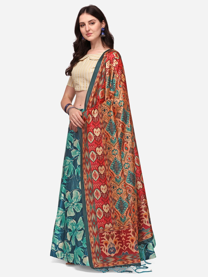 Exquisite Teal Lehenga | Silk & Satin with Digital Print for Modern Elegance