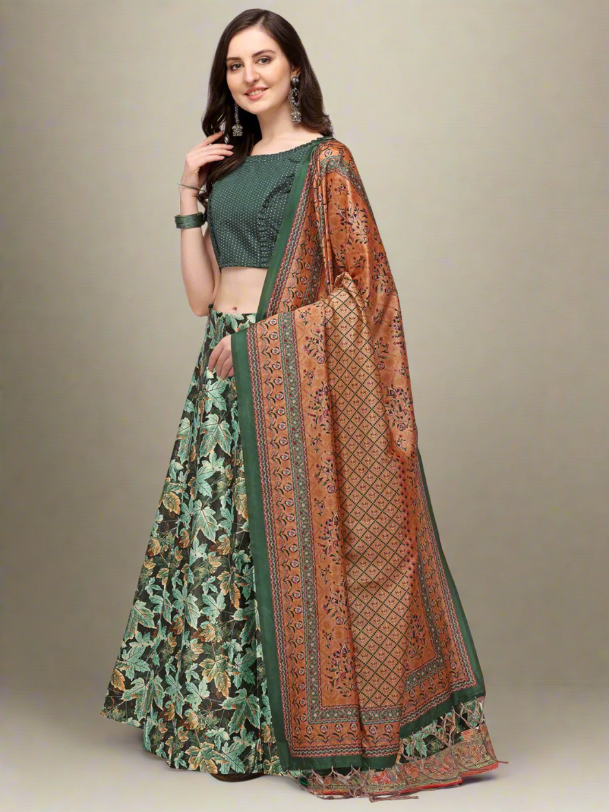 Stunning Green Silk Lehenga | Satin Bottom for Parties & Receptions