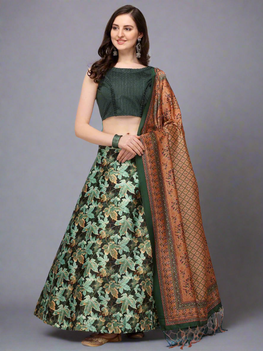 Stunning Green Silk Lehenga | Satin Bottom for Parties & Receptions