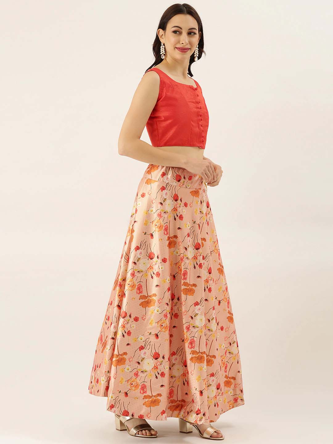 Orange Designer Lehenga | Silk Top & Satin Bottom with Digital-Printed Design