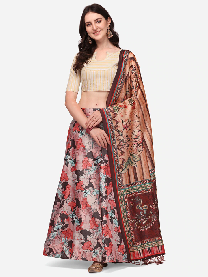 Elegant Multicolor Lehenga | Silk Top & Satin Bottom with Digital Prints