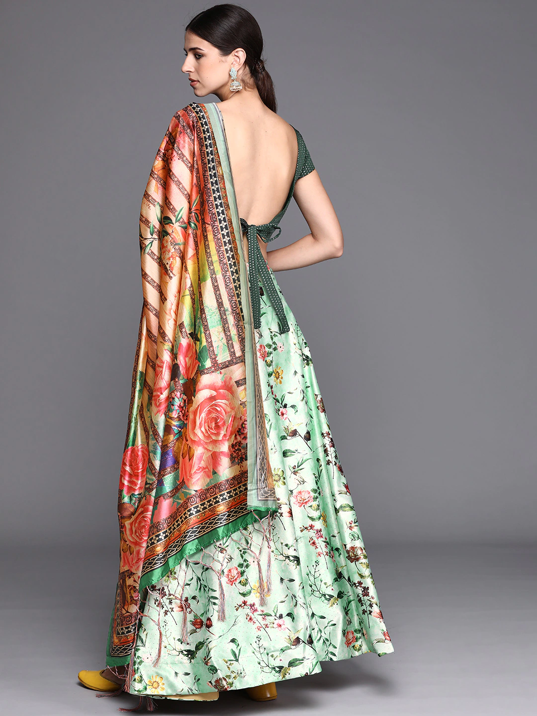 Elegant Green Lehenga | Silk & Satin with Digital Print for Modern Grace