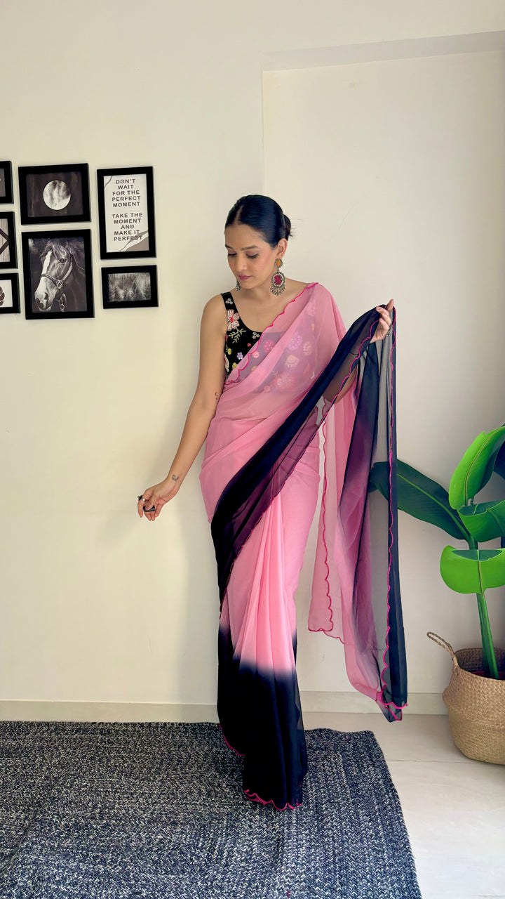 Elegant Faux-Georgette Saree | Heavy Embroidery & Sequins for Special Events