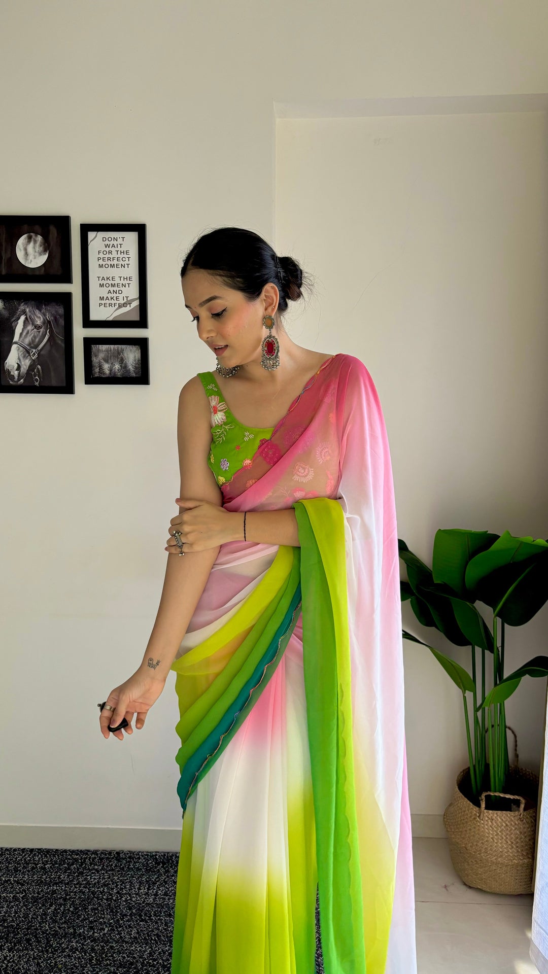 Faux-Georgette Saree with Heavy Embroidery | Fancy Arco Border Blouse