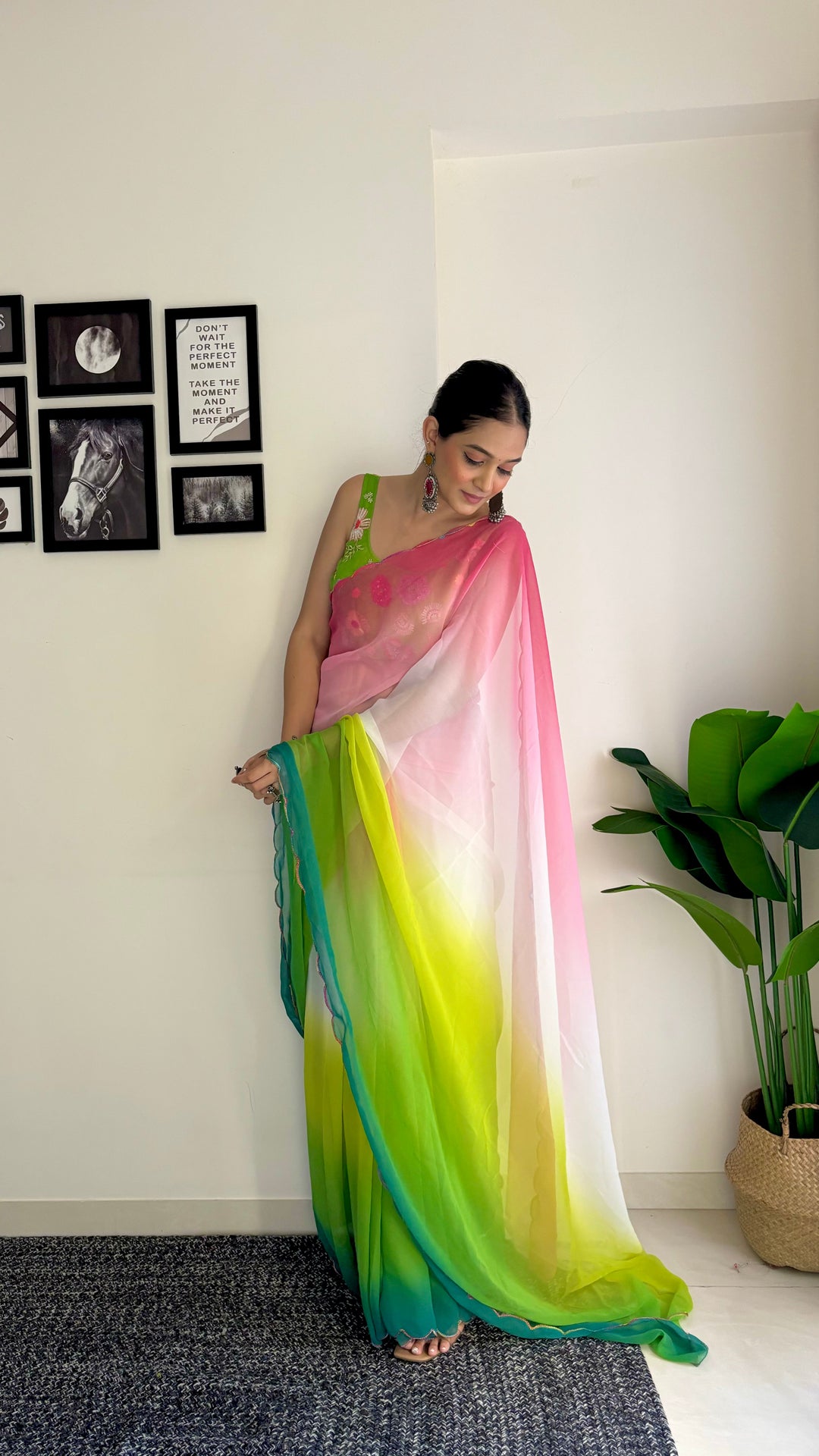 Faux-Georgette Saree with Heavy Embroidery | Fancy Arco Border Blouse