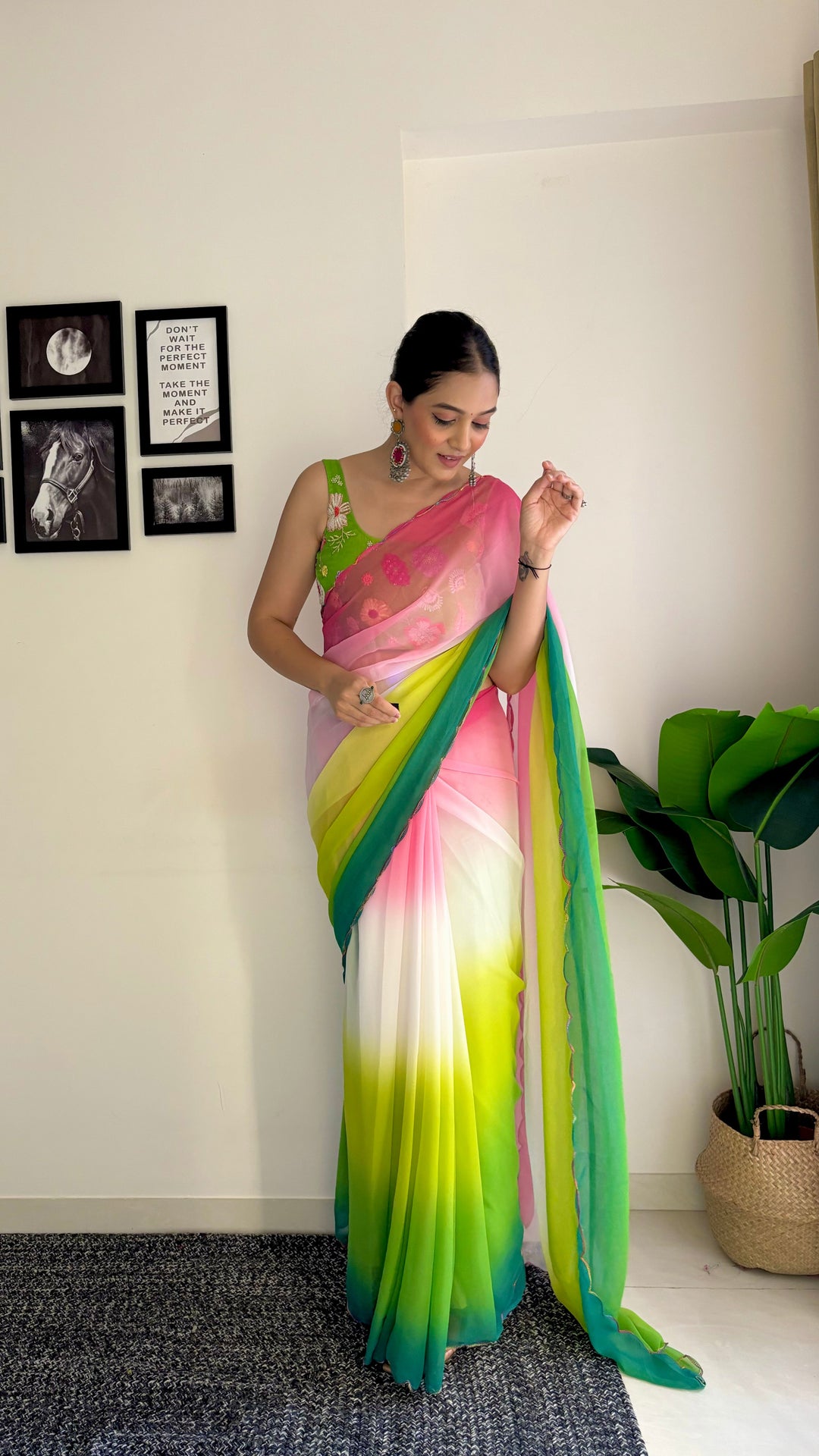 Faux-Georgette Saree with Heavy Embroidery | Fancy Arco Border Blouse