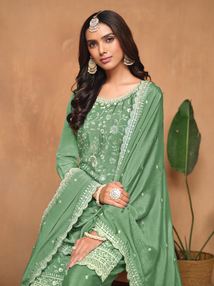 Graceful Chinon Embroidered Palazzo Set for Women | Elegant Ethnic Wear