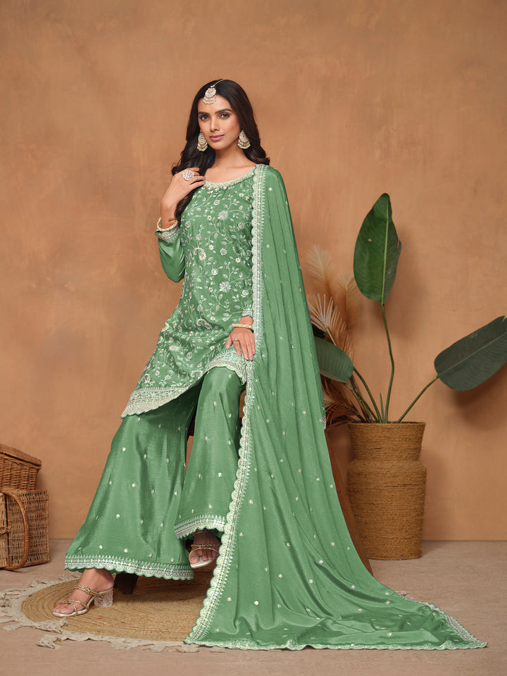 Graceful Chinon Embroidered Palazzo Set for Women | Elegant Ethnic Wear