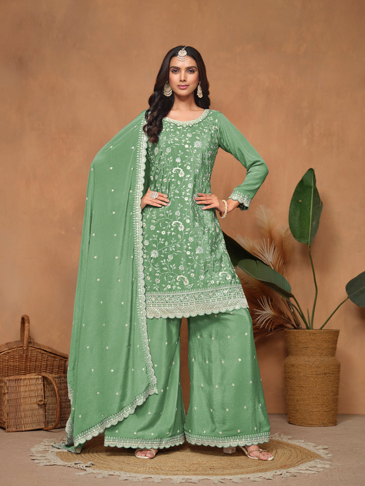 Graceful Chinon Embroidered Palazzo Set for Women | Elegant Ethnic Wear