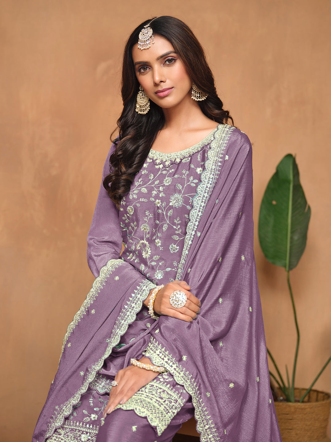 Graceful Chinon Embroidered Palazzo Set for Women | Elegant Ethnic Wear