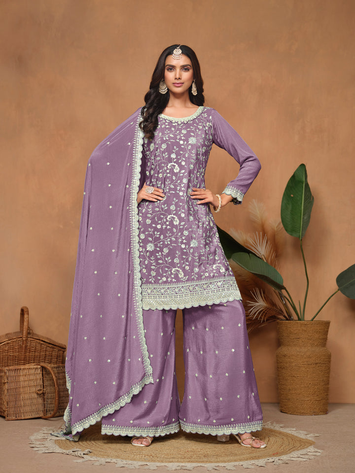 Graceful Chinon Embroidered Palazzo Set for Women | Elegant Ethnic Wear