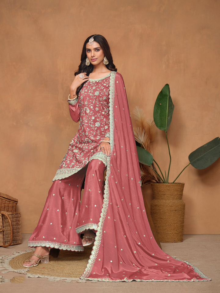 Graceful Chinon Embroidered Palazzo Set for Women | Elegant Ethnic Wear