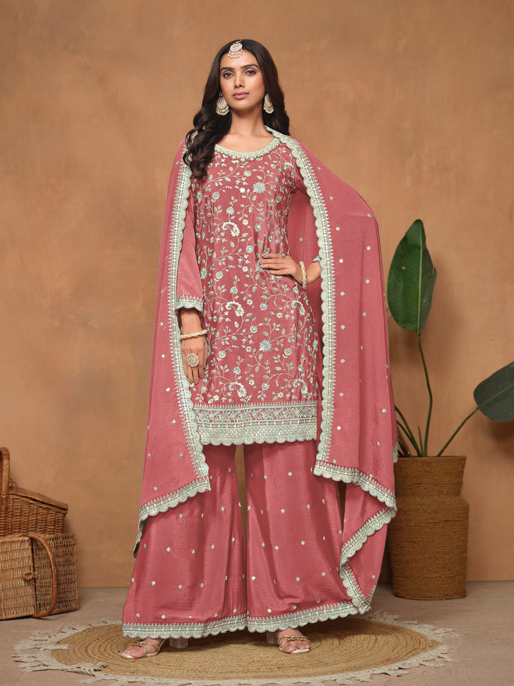 Graceful Chinon Embroidered Palazzo Set for Women | Elegant Ethnic Wear