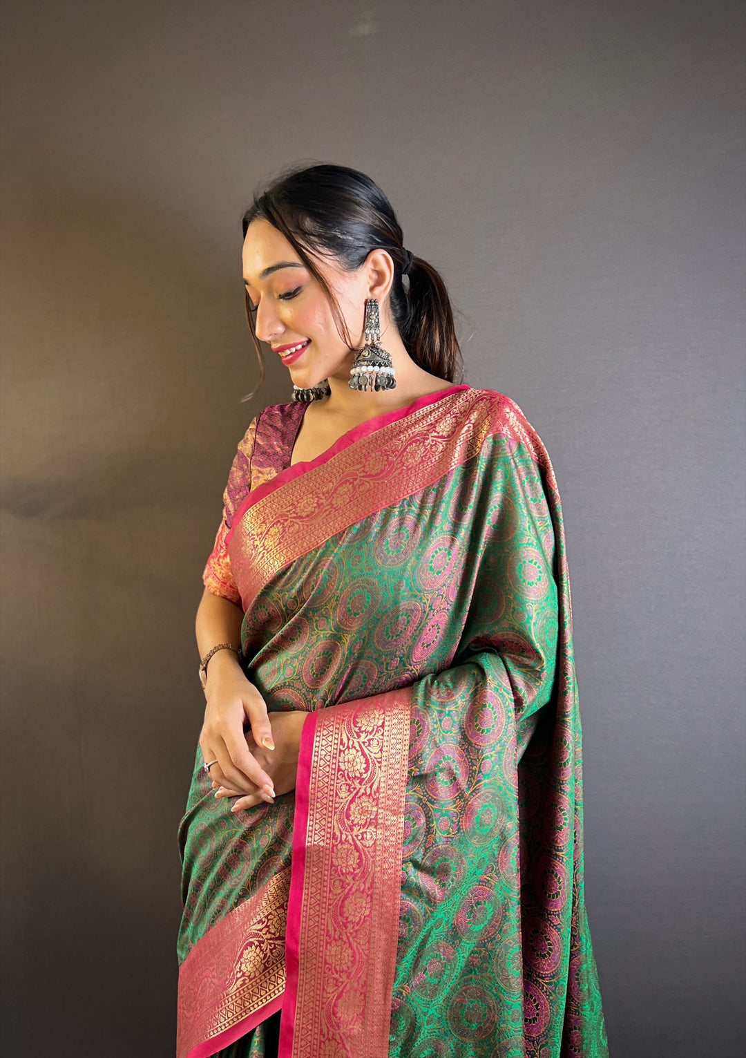 Elegant Zari-Weaved Silk Saree | Perfect for Weddings & Festive Events