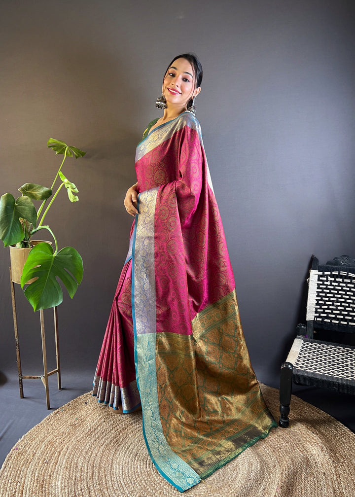 Elegant Zari-Weaved Silk Saree | Perfect for Weddings & Festive Events