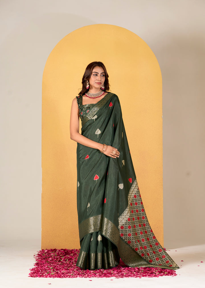 Elegant Dola-Silk Saree with Banarasi-Silk | Weaved & Foil-Printed Design