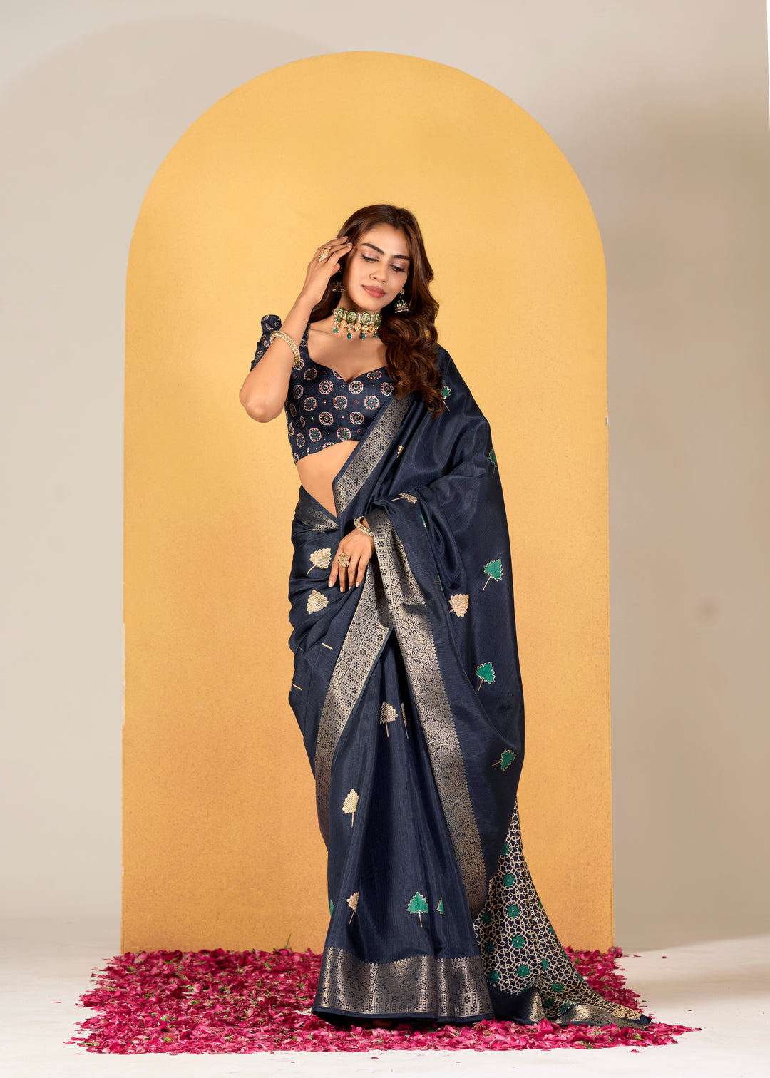 Elegant Dola-Silk Saree with Banarasi-Silk | Weaved & Foil-Printed Design