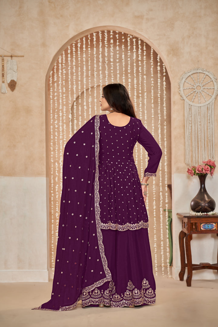 Elegant Chinon Palazzo Set with Intricate Embroidery – Perfect Ethnic Wear for Women