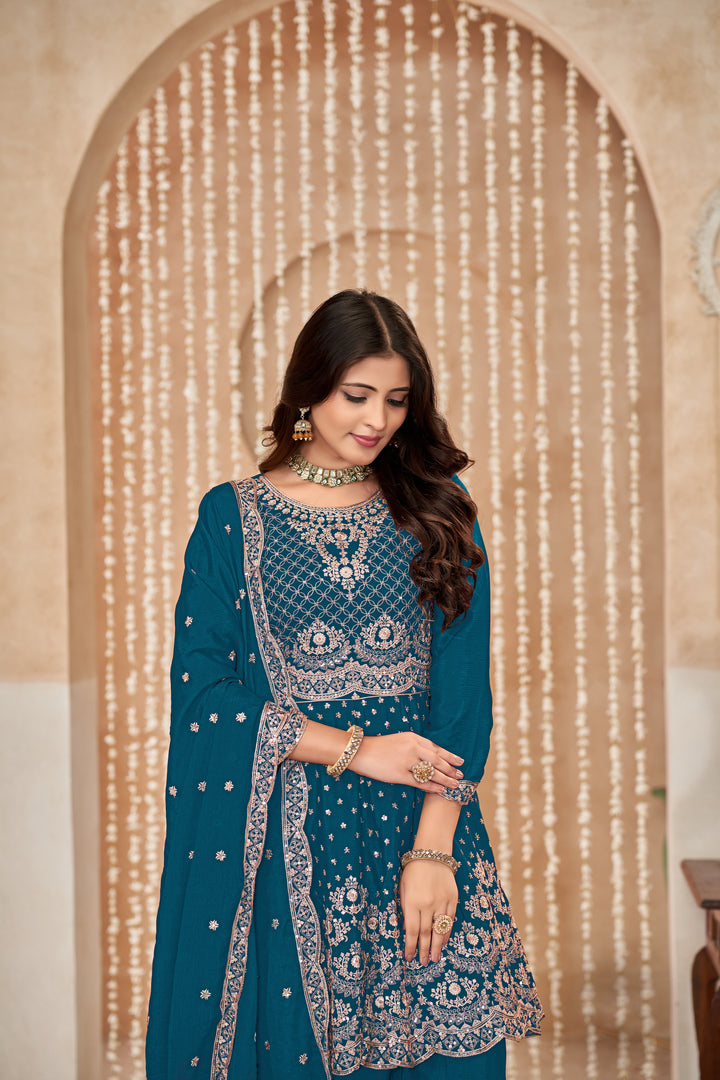 Elegant Chinon Palazzo Set with Intricate Embroidery – Perfect Ethnic Wear for Women