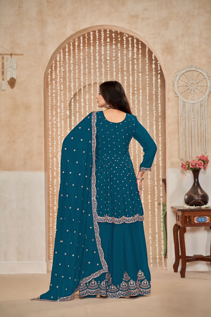 Elegant Chinon Palazzo Set with Intricate Embroidery – Perfect Ethnic Wear for Women