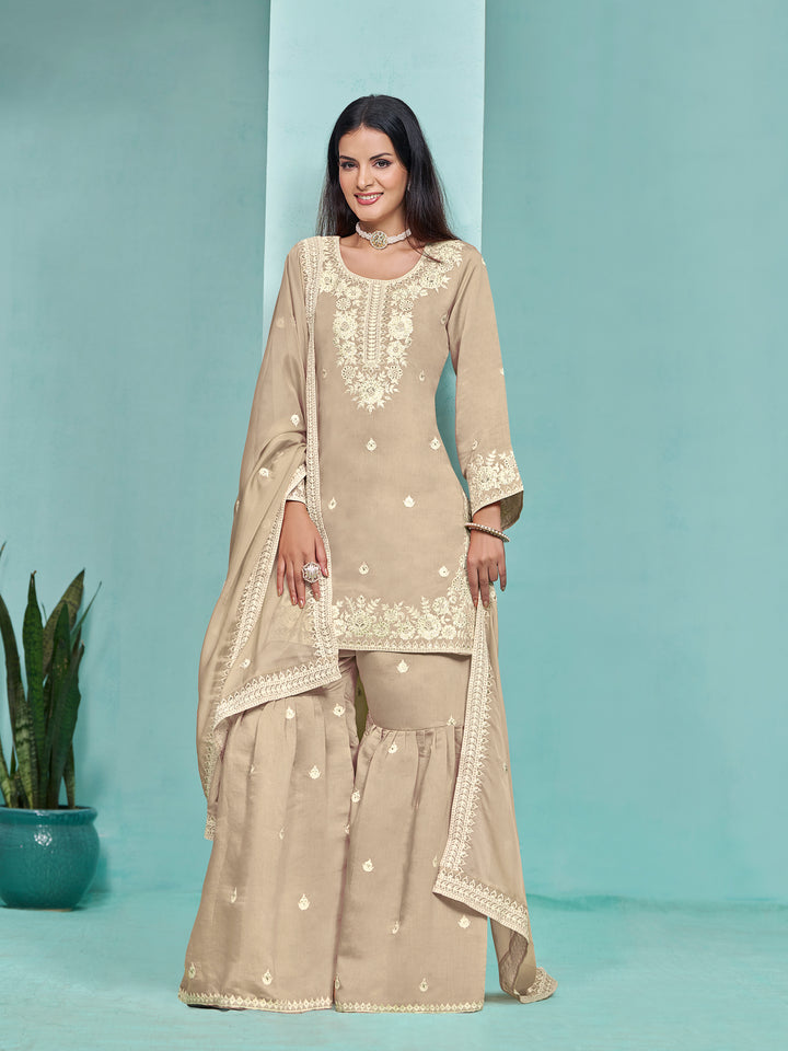 Elegant Roman Silk Palazzo Set with Embroidered Detailing | Stylish Ethnic Wear for Women