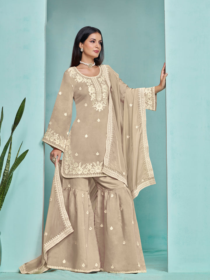 Elegant Roman Silk Palazzo Set with Embroidered Detailing | Stylish Ethnic Wear for Women