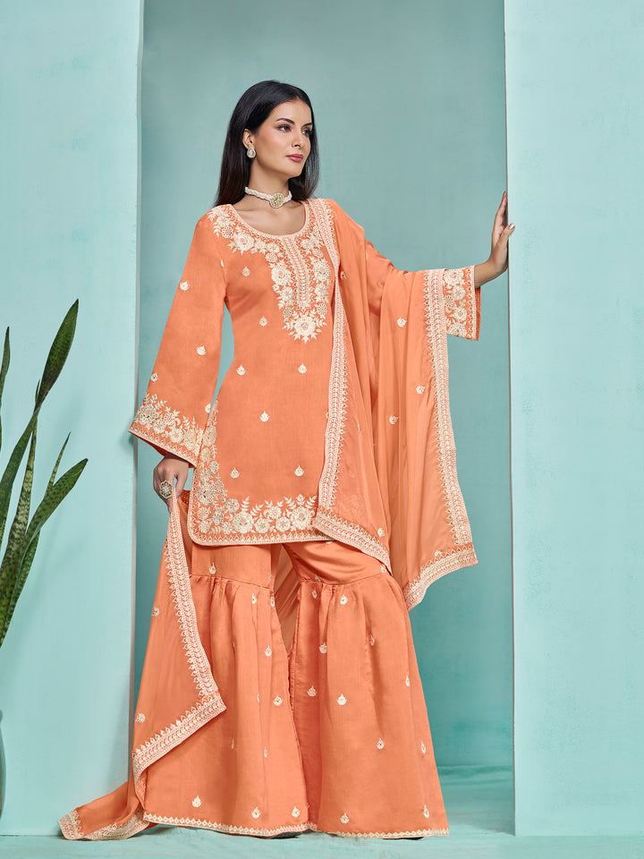 Elegant Roman Silk Palazzo Set with Embroidered Detailing | Stylish Ethnic Wear for Women