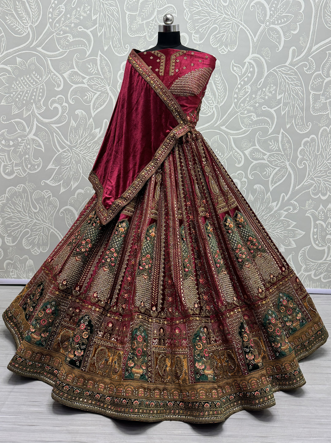 Exquisite Velvet Lehenga | Multi-Thread Embroidery & Sequence Detailing