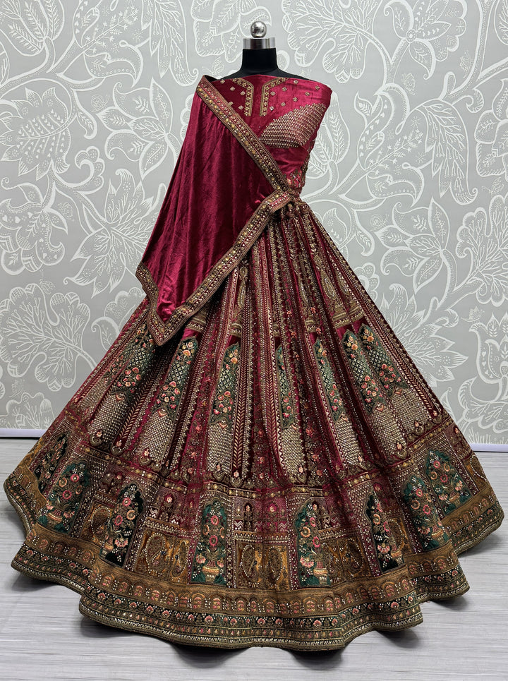 Exquisite Velvet Lehenga | Multi-Thread Embroidery & Sequence Detailing