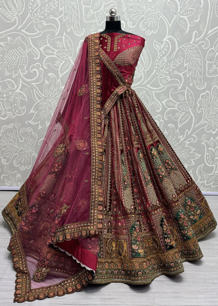 Exquisite Velvet Lehenga | Multi-Thread Embroidery & Sequence Detailing