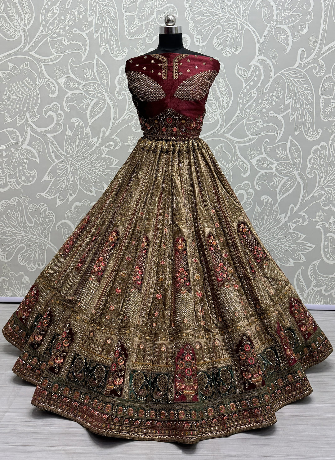 Exquisite Velvet Lehenga | Multi-Thread Embroidery & Sequence Detailing