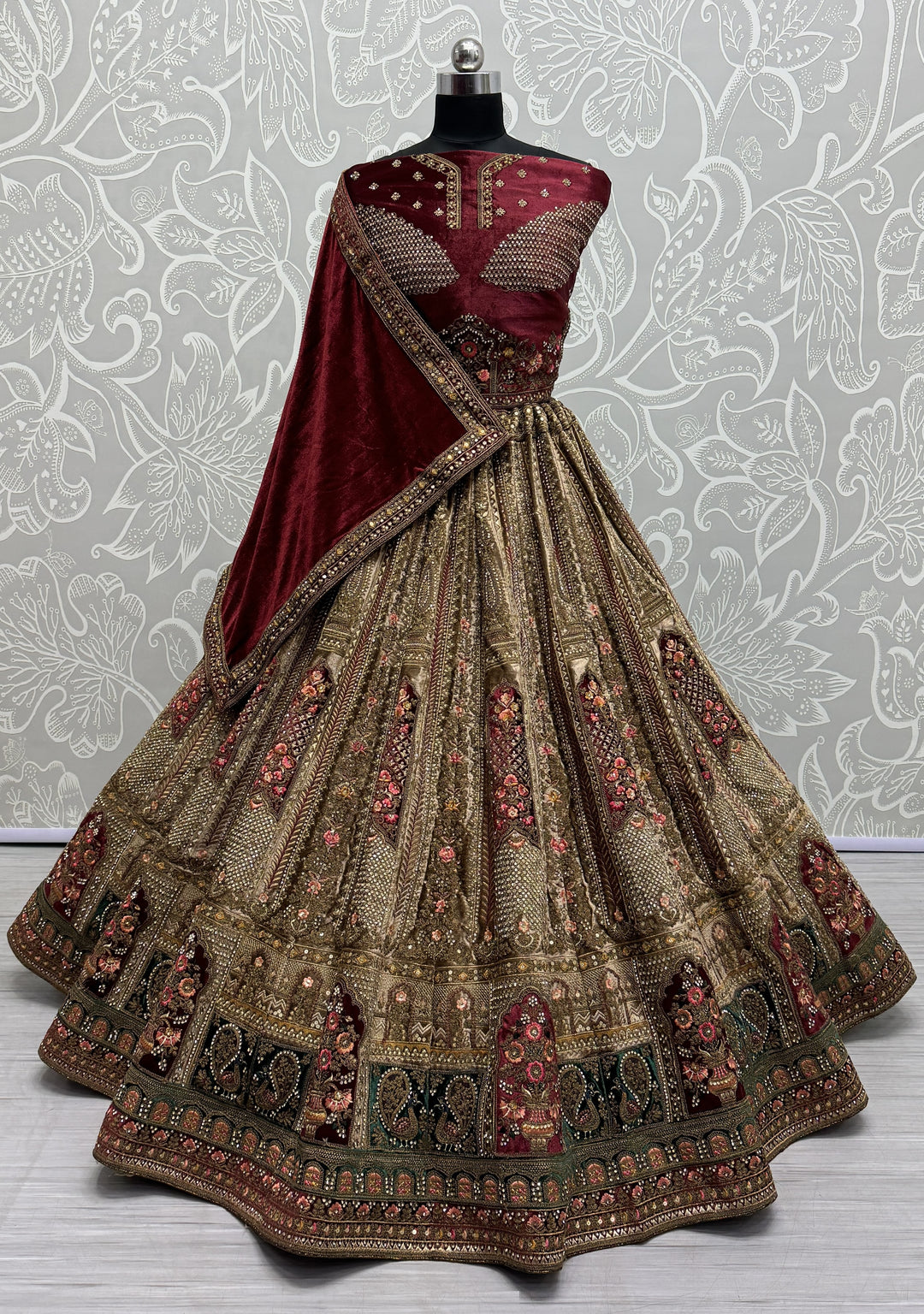 Exquisite Velvet Lehenga | Multi-Thread Embroidery & Sequence Detailing