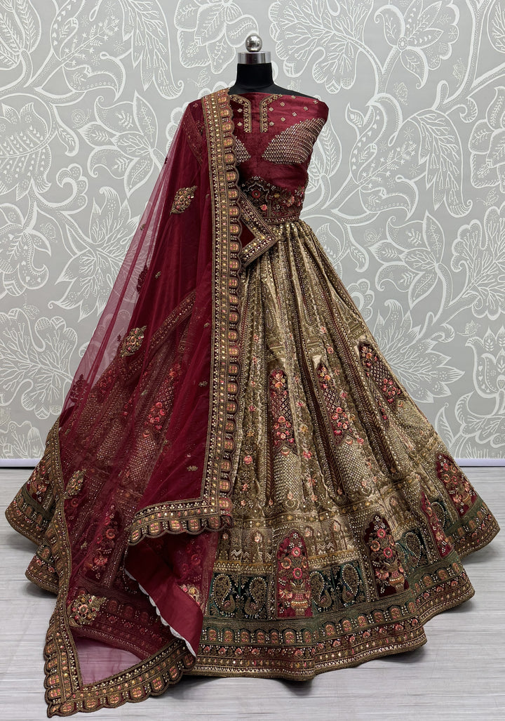 Exquisite Velvet Lehenga | Multi-Thread Embroidery & Sequence Detailing