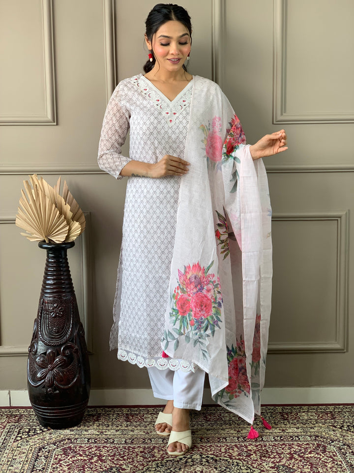 Off White Linen Cotton Salwar Kameez for Women | Elegant Traditional Ethnic Wear