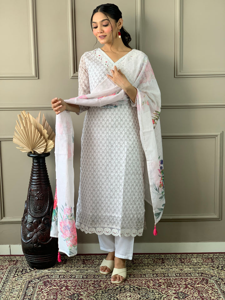 Off White Linen Cotton Salwar Kameez for Women | Elegant Traditional Ethnic Wear