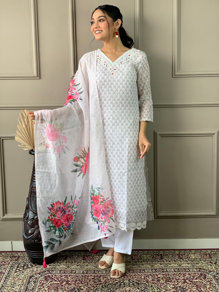 Off White Linen Cotton Salwar Kameez for Women | Elegant Traditional Ethnic Wear