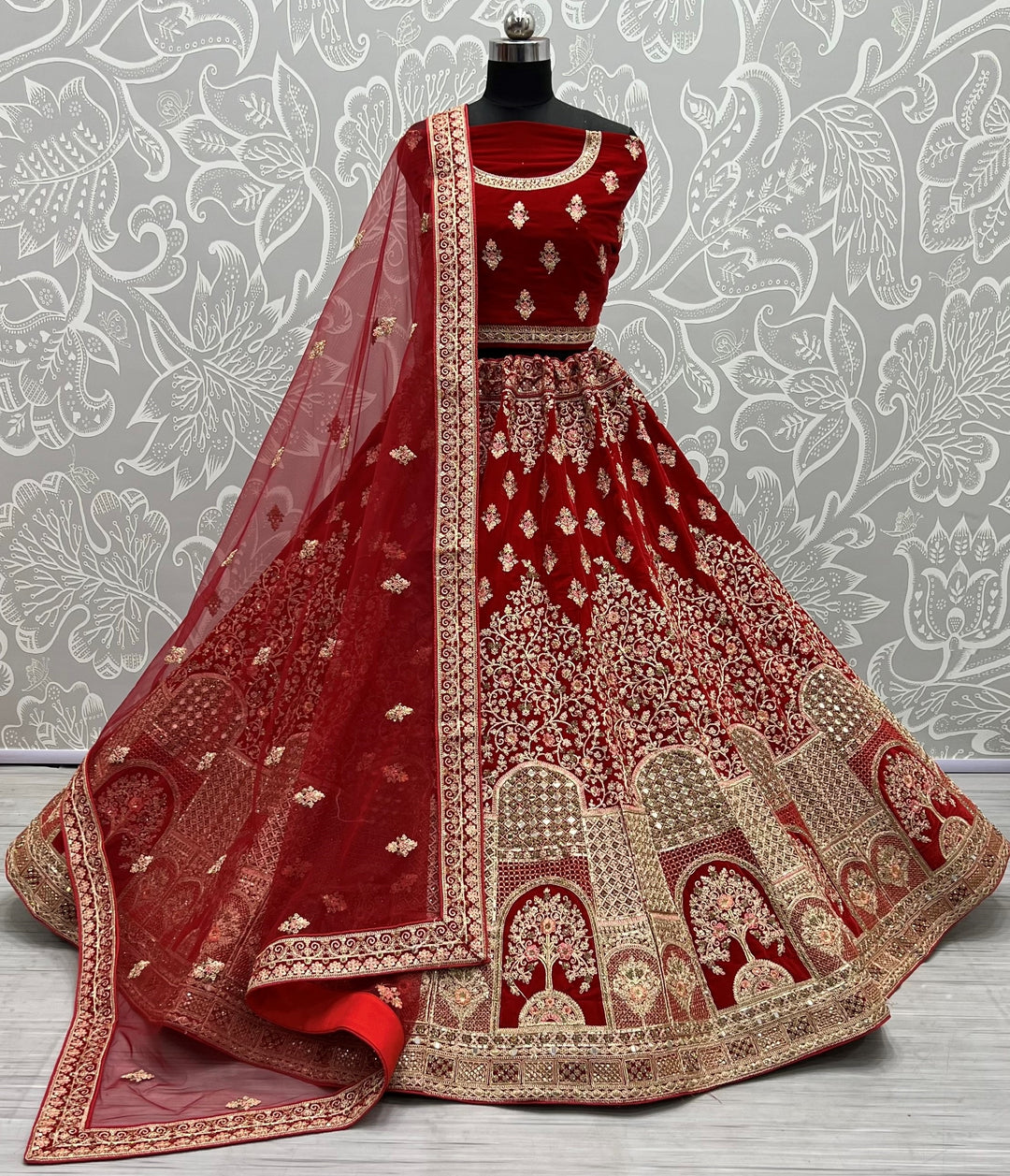 Velvet Mirror Work Lehenga | Elegant Bridal Wear for Weddings & Events