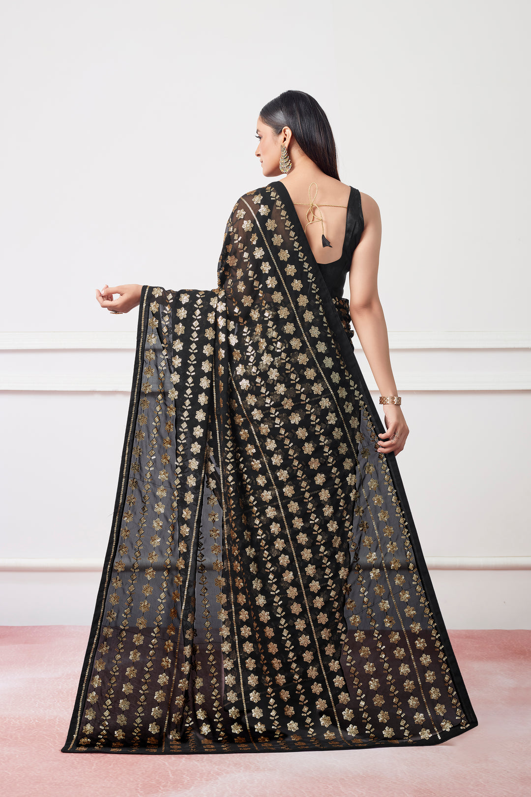 Elegantly Crafted Georgette Saree | Banarasi Silk with Sequins Embroidery