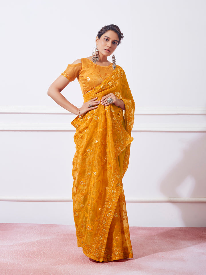 Designer Banarasi-Silk Saree with Thread Embroidery for Special Events | Elegant Traditional Attire