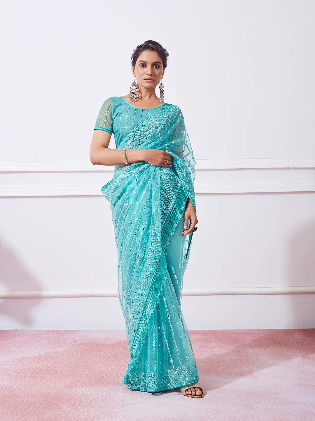 Designer Net Saree with Banarasi Silk | Embroidered for Special Events